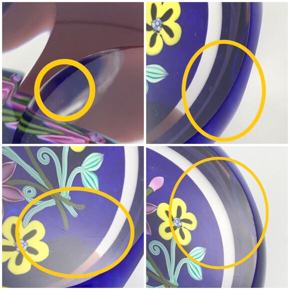 Perthshire 1999E Bouquet on Blue Lampwork Clematis Flower Faceted Paperweight - Picture 13 of 13